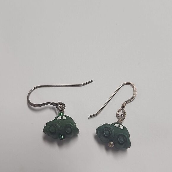 Green Car Dangle Earrings with Sterling Silver 925 Hooks - Picture 1 of 2